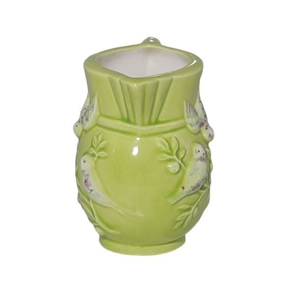 Italian Creamer Mini Ceramic Stoneware Lime Green Small Jug Pitcher With 3D Bird - Picture 3 of 9